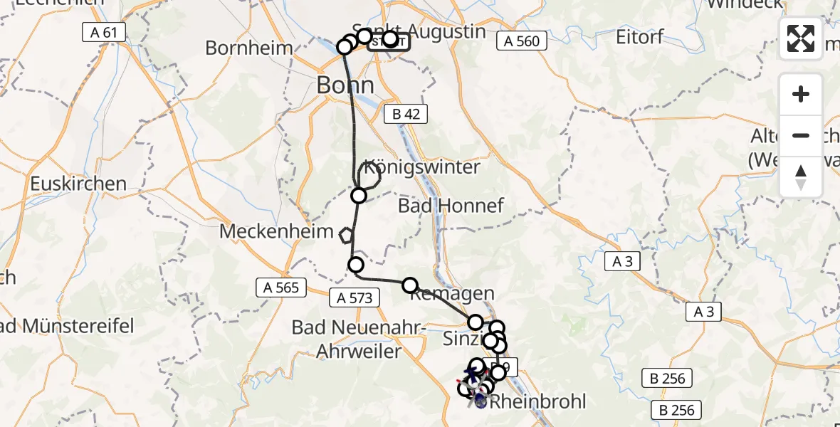 Flugroute Polizeihubschrauber Sankt Augustin - Mönchsheide Segelflugfeld, 02 Juni 2026, 10:45