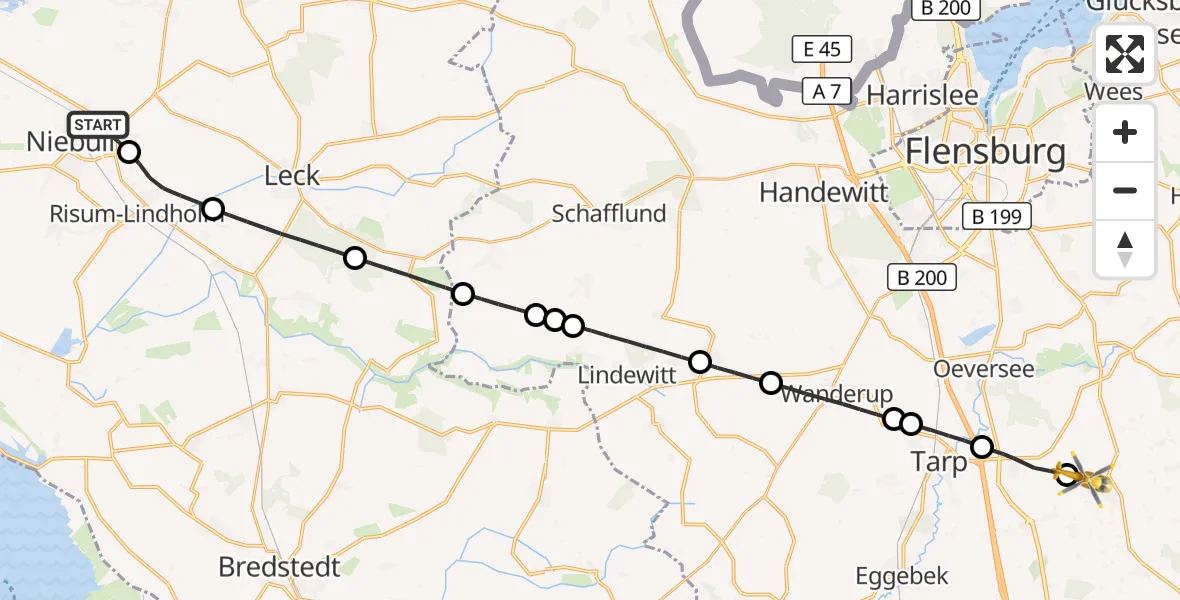 Flugroute Rettungshubschrauber Niebüll - Havetoft, 02 Juni 2026, 10:45