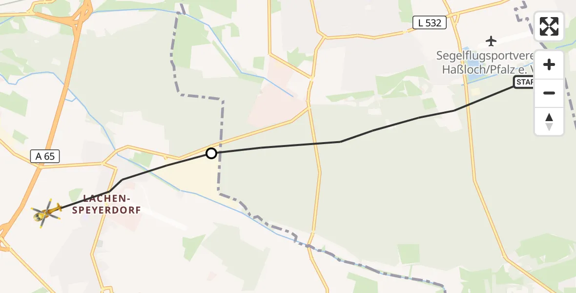 Flugroute Rettungshubschrauber Haßloch - Neustadt an der Weinstraße, 02 Juni 2026, 10:50