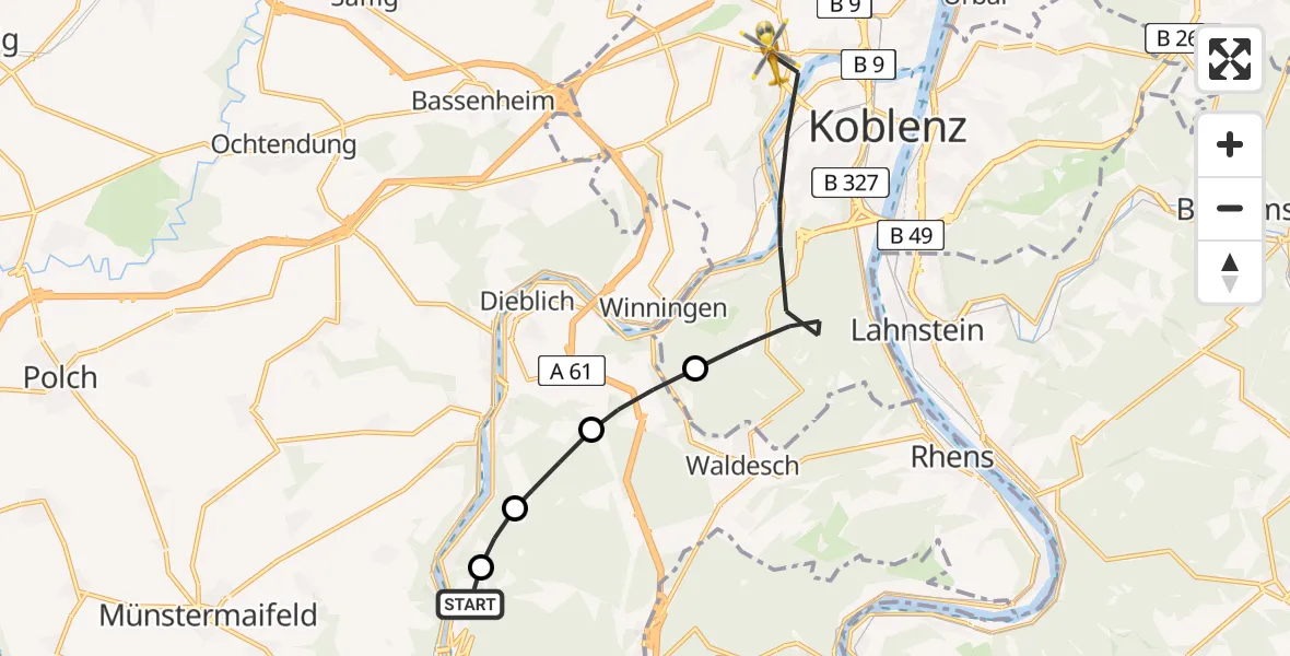 Flugroute Rettungshubschrauber Alken - Koblenz, 02 Juni 2026, 10:56