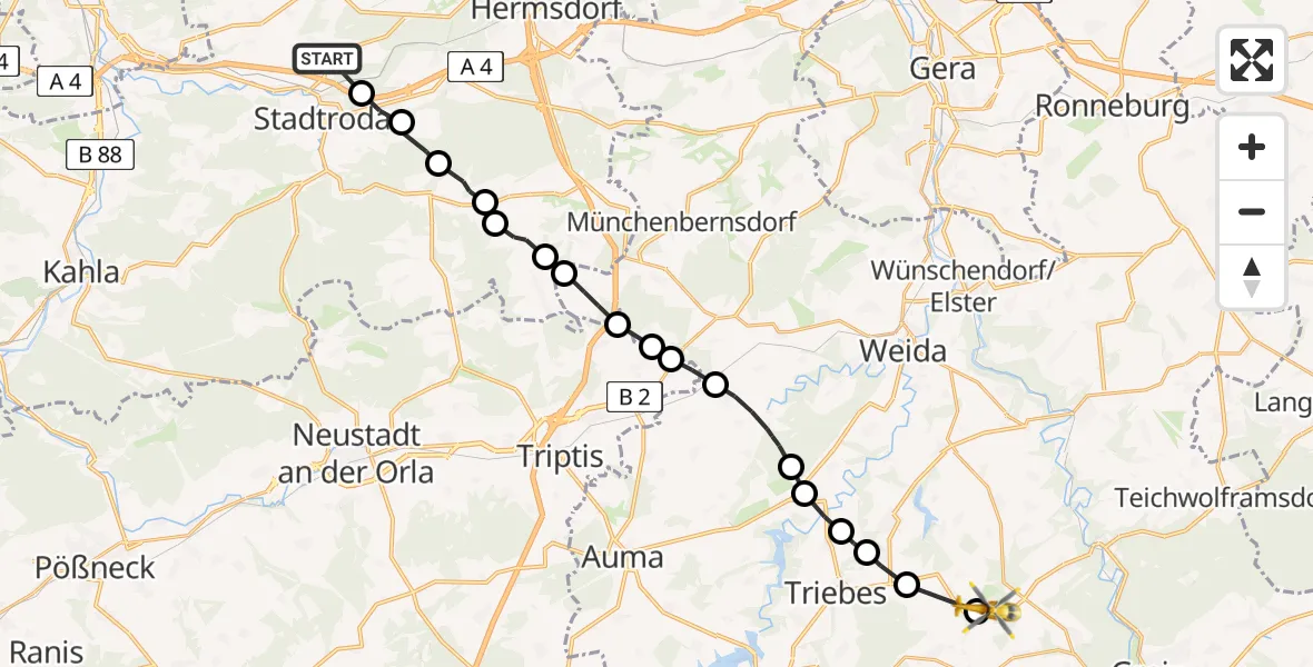 Flugroute Rettungshubschrauber Ruttersdorf-Lotschen - Langenwetzendorf, 02 Juni 2026, 10:56
