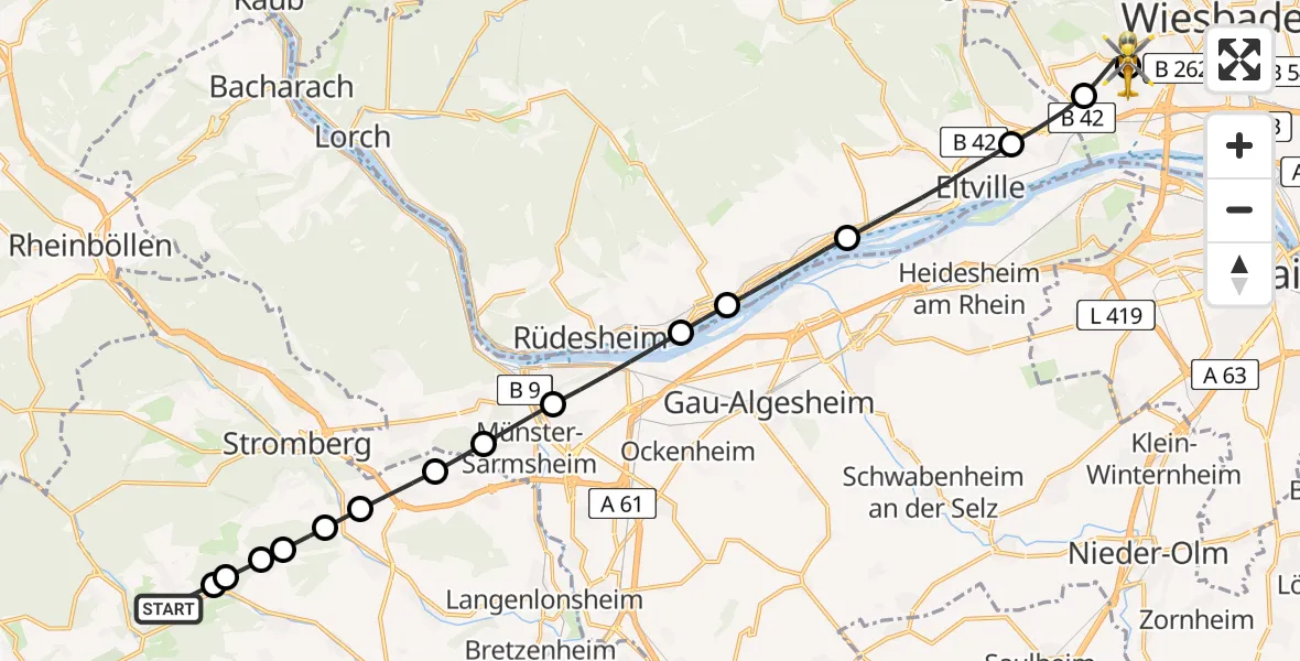 Flugroute Rettungshubschrauber Spabrücken - Helios Horst Schmidt Klinik (HSK) Hubschrauberlandeplatz, 02 Juni 2026, 10:57