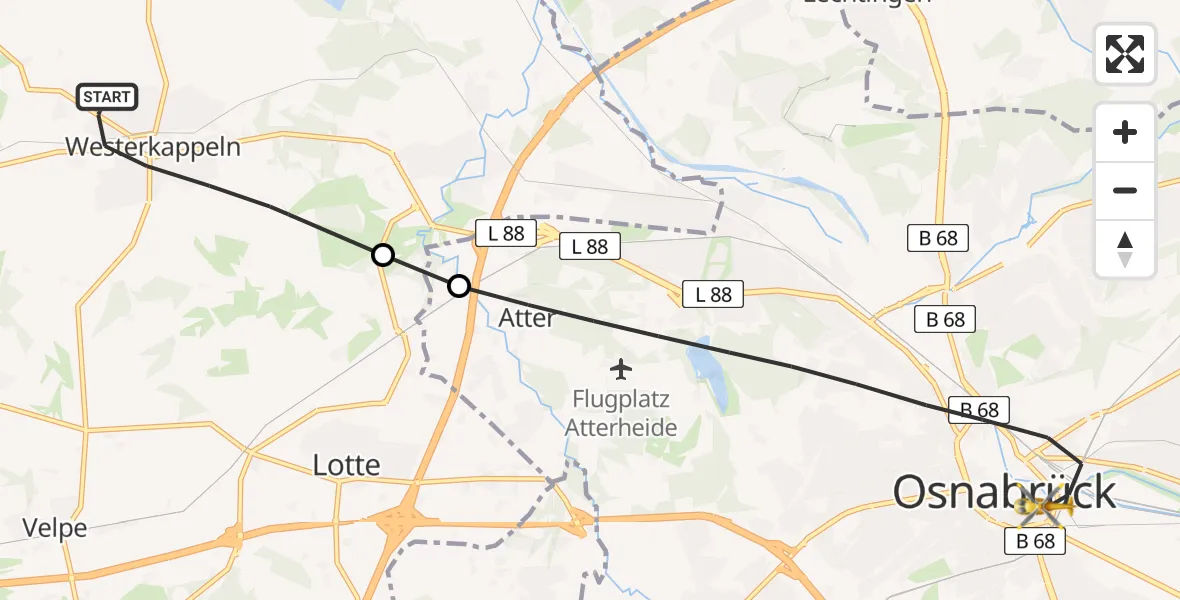 Flugroute Ambulanzhubschrauber Westerkappeln - Osnabrück, 02 Juni 2026, 11:01