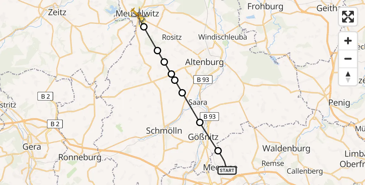 Flugroute Rettungshubschrauber Meerane - Meuselwitz, 02 Juni 2026, 11:04