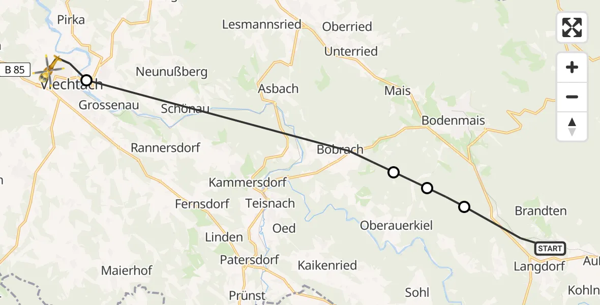 Flugroute Rettungshubschrauber Langdorf - Viechtach, 02 Juni 2026, 11:14