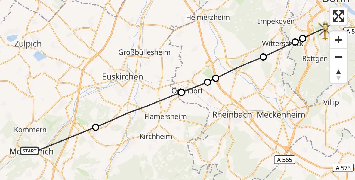 Flugroute Rettungshubschrauber Mechernich - Bonn, 02 Juni 2026, 11:17