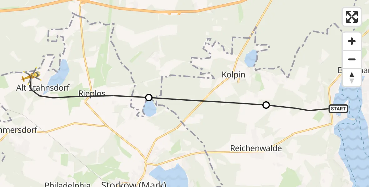 Flugroute Rettungshubschrauber Bad Saarow - Storkow (Mark), 02 Juni 2026, 11:19