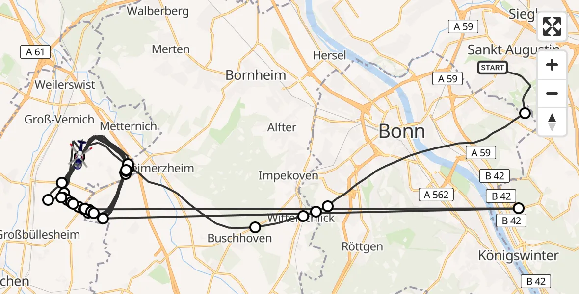 Flugroute Polizeihubschrauber Sankt Augustin - Weilerswist, 02 Juni 2026, 11:24