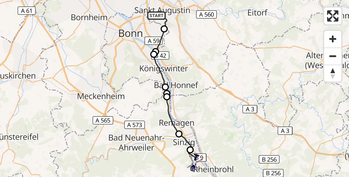 Flugroute Polizeihubschrauber Sankt Augustin - Bad Breisig, 02 Juni 2026, 11:28