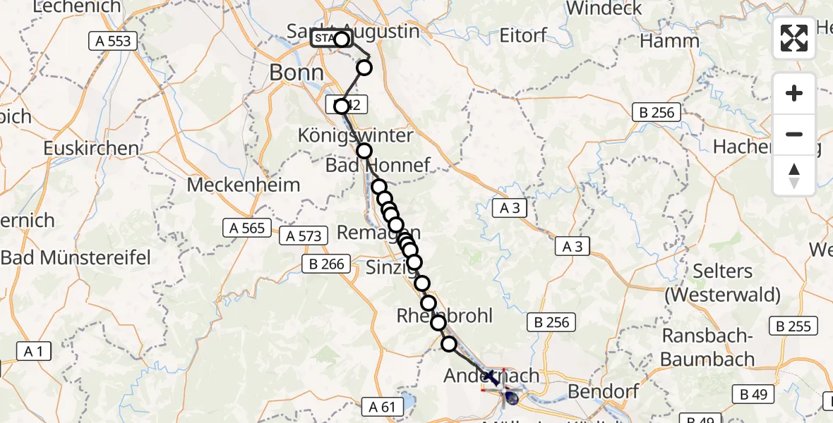 Flugroute Polizeihubschrauber Bonn-Hangelar Flugplatz - Andernach, 02 Juni 2026, 11:29