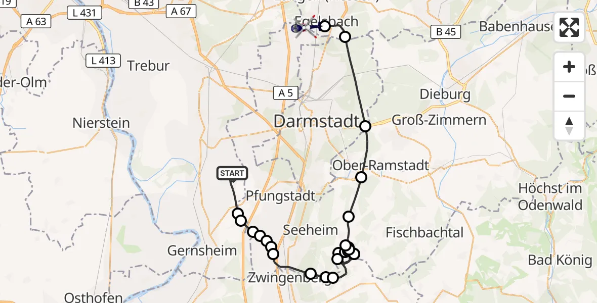 Flugroute Polizeihubschrauber Riedstadt - Flughafen Frankfurt-Egelsbach, 02 Juni 2026, 11:31