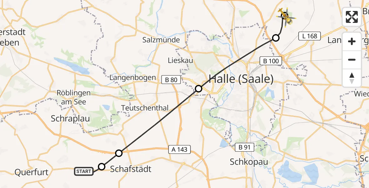 Flugroute Rettungshubschrauber Obhausen - Halle-Oppin Flugplatz, 02 Juni 2026, 11:32