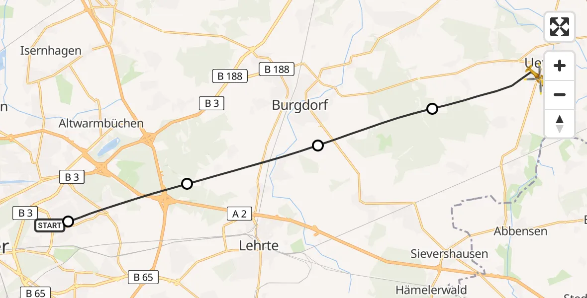 Flugroute Rettungshubschrauber Hannover Luftrettung Hubschrauberlandeplatz (Christoph 4) - Uetze, 02 Juni 2026, 11:32