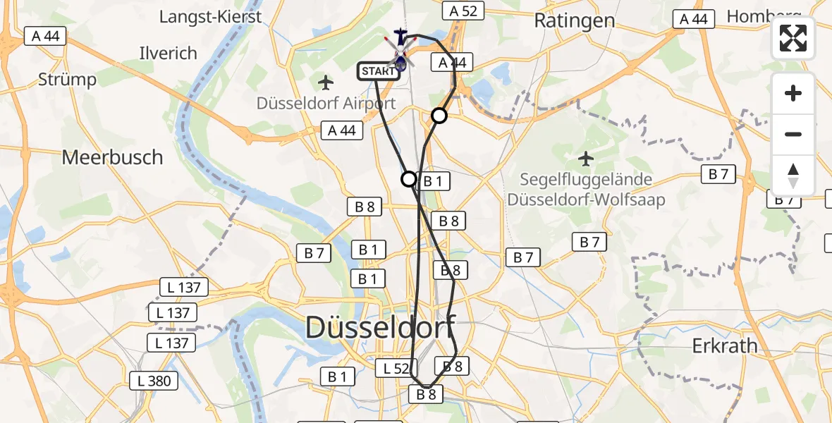 Flugroute Polizeihubschrauber Düsseldorf Flughafen - Düsseldorf Flughafen, 02 Juni 2026, 11:41