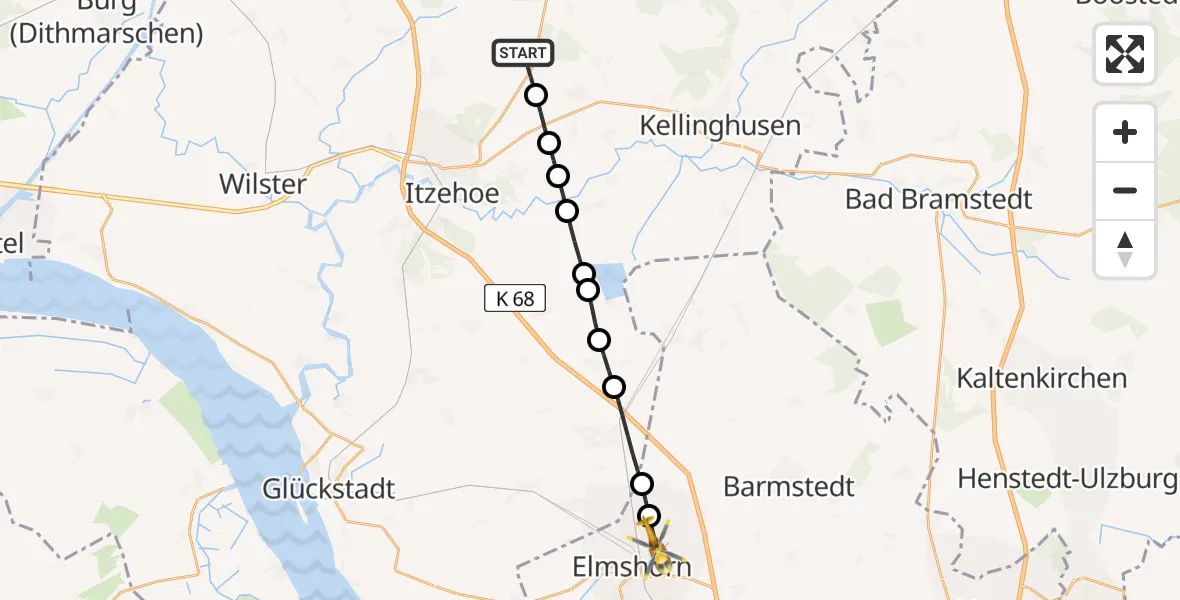 Flugroute Rettungshubschrauber Hohenlockstedt - Elmshorn, 02 Juni 2026, 11:43