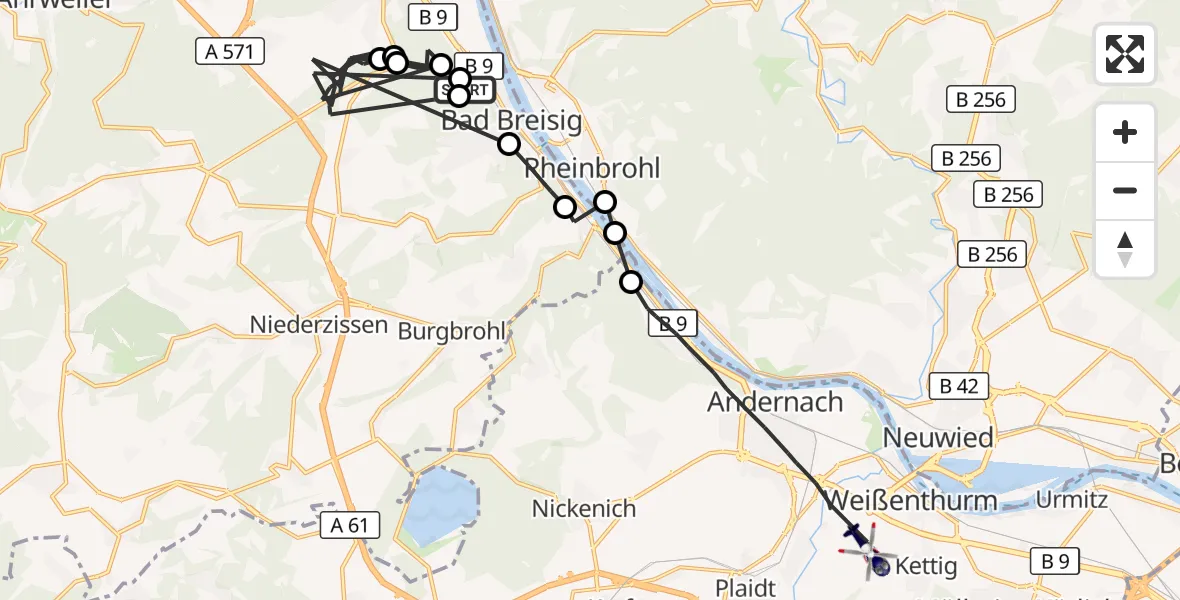 Flugroute Polizeihubschrauber Bad Breisig - Andernach, 02 Juni 2026, 11:50