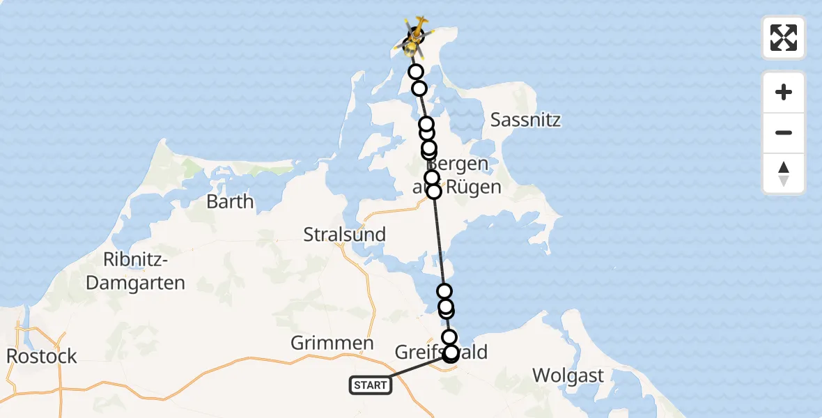 Flugroute Rettungshubschrauber Süderholz - Dranske, 02 Juni 2026, 11:52