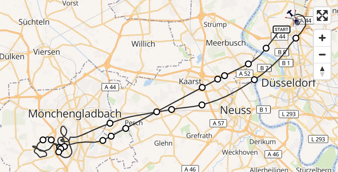 Flugroute Polizeihubschrauber Düsseldorf Flughafen - Düsseldorf Flughafen, 02 Juni 2026, 11:55