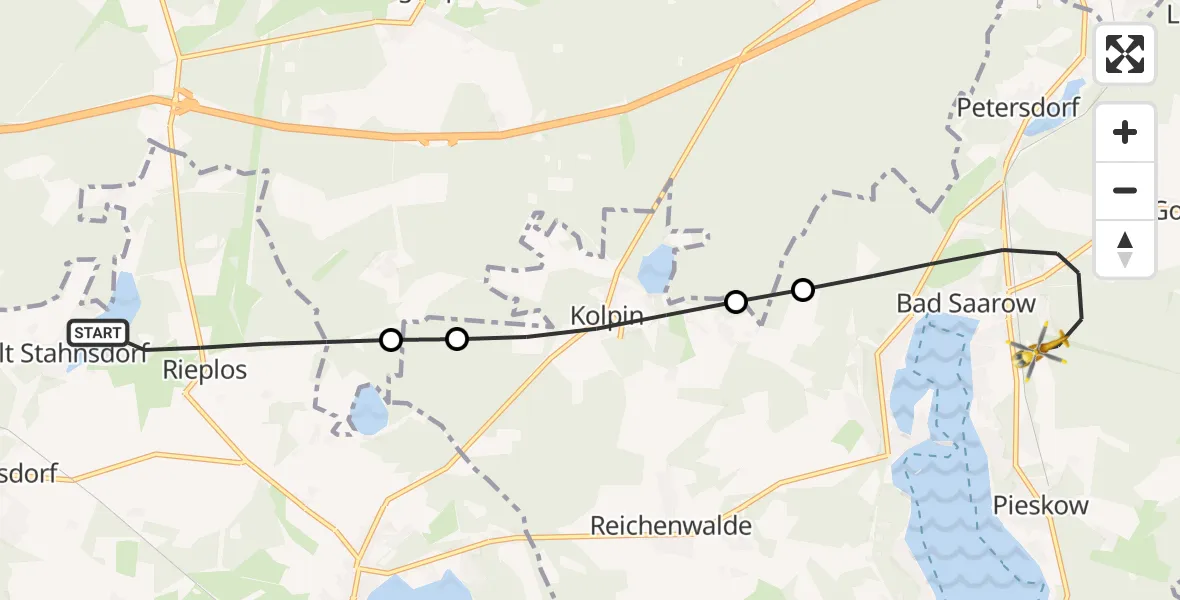 Flugroute Rettungshubschrauber Storkow (Mark) - Bad Saarow, 02 Juni 2026, 12:01
