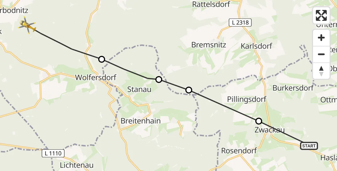 Flugroute Rettungshubschrauber Triptis - Oberbodnitz, 02 Juni 2026, 12:03