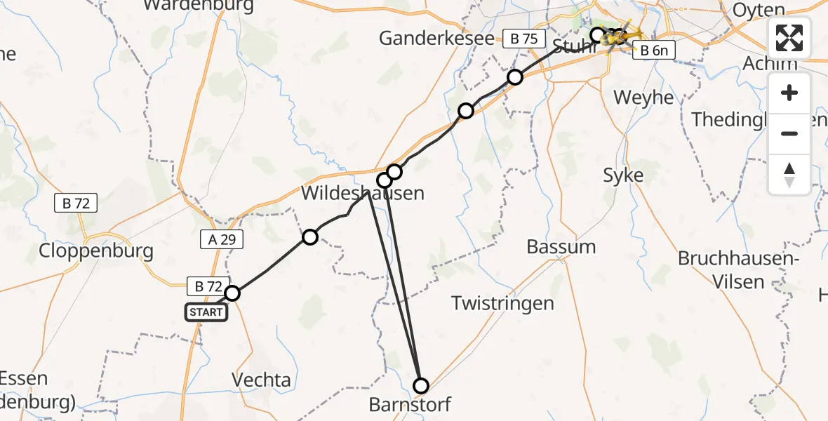 Flugroute Rettungshubschrauber Emstek - ADAC Air Rescue Station Bremen Hubschrauberlandeplatz (Christoph 6), 02 Juni 2026, 12:03