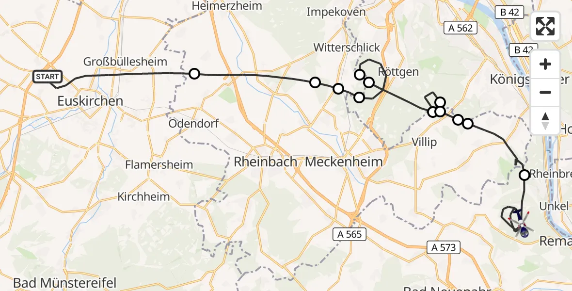 Flugroute Polizeihubschrauber Euskirchen - Remagen, 02 Juni 2026, 12:11