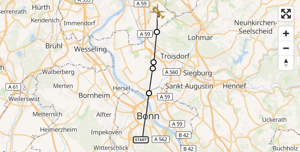 Flugroute Rettungshubschrauber Bonn - Köln Bonn Flughafen, 02 Juni 2026, 12:19