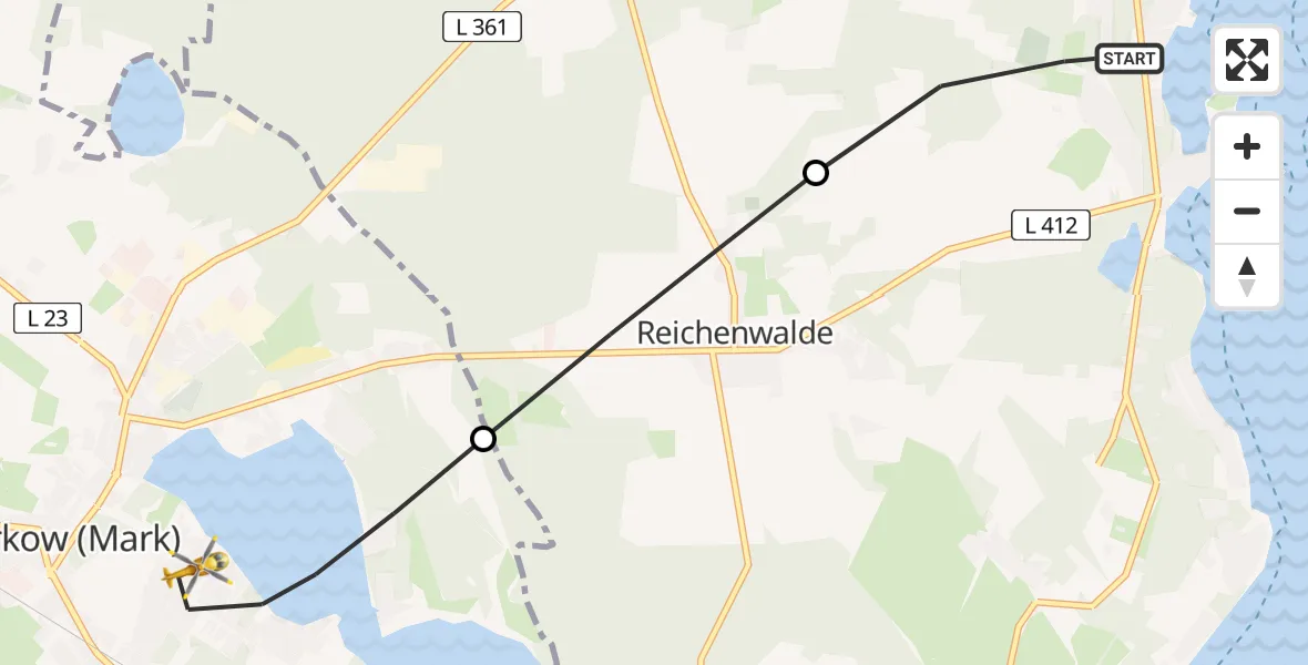 Flugroute Rettungshubschrauber Bad Saarow - Storkow (Mark), 02 Juni 2026, 12:23