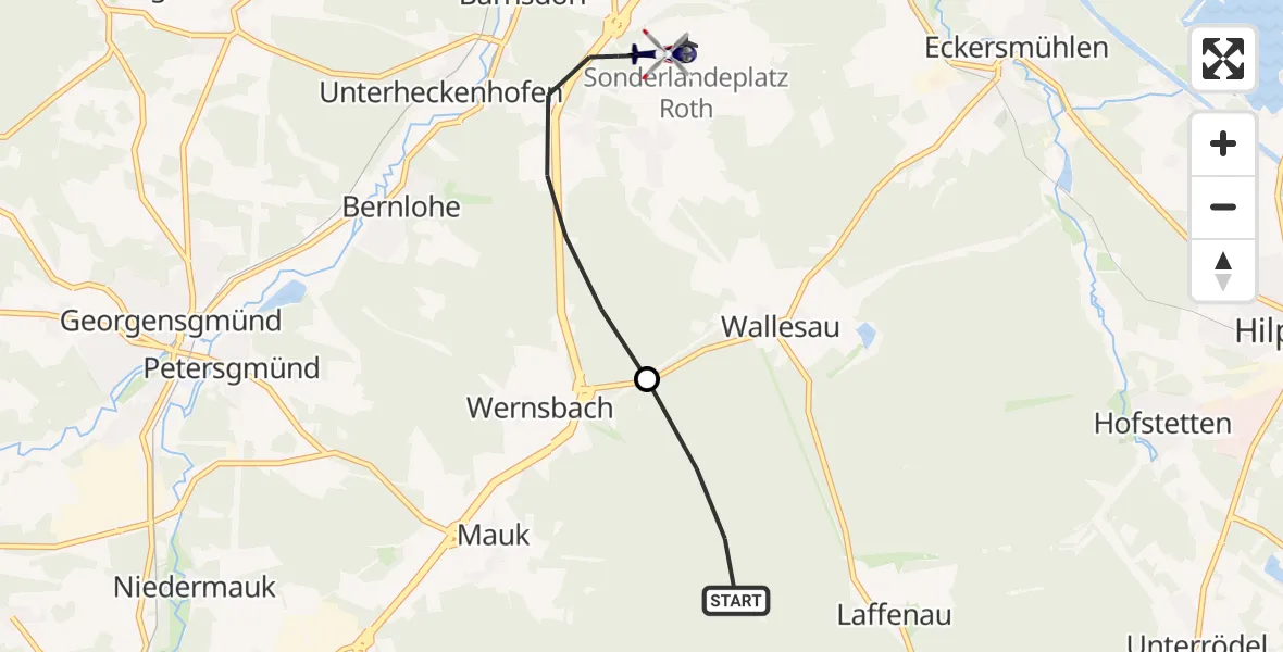 Flugroute Polizeihubschrauber Heideck - Roth, 02 Juni 2026, 12:26