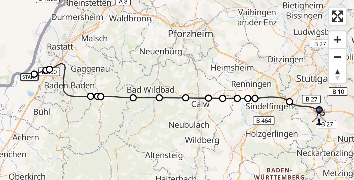 Flugroute Polizeihubschrauber Karlsruhe Baden-Baden Flughafen - Flughafen Stuttgart, 02 Juni 2026, 12:31