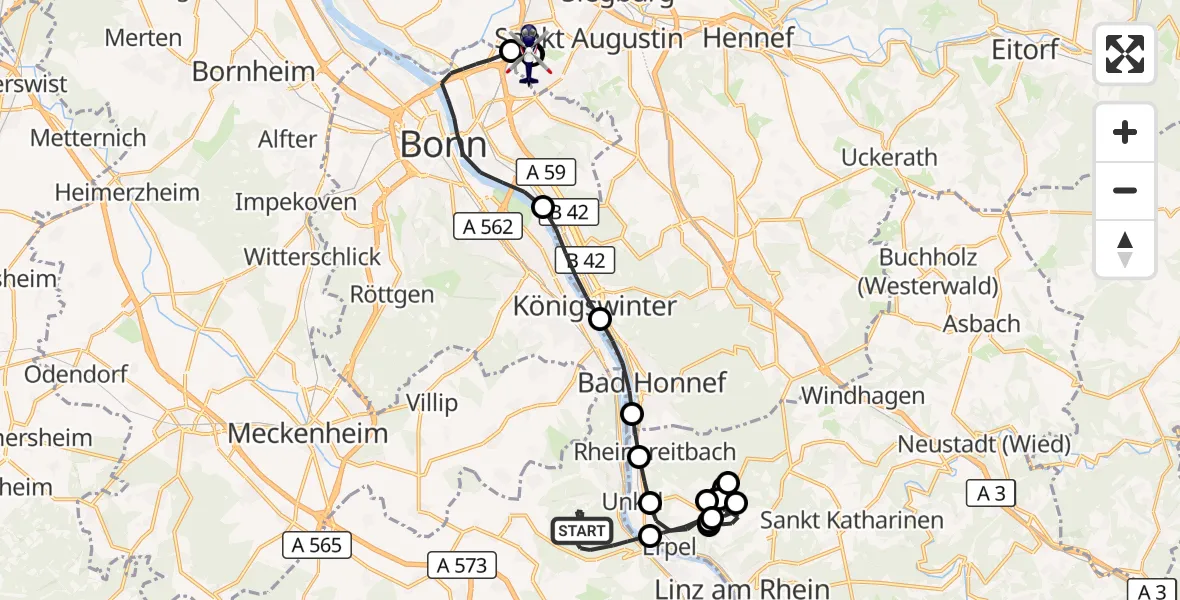 Flugroute Polizeihubschrauber Remagen - Sankt Augustin, 02 Juni 2026, 12:37