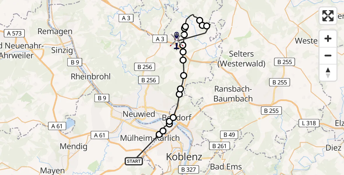 Flugroute Polizeihubschrauber Bassenheim - Urbach, 02 Juni 2026, 12:37