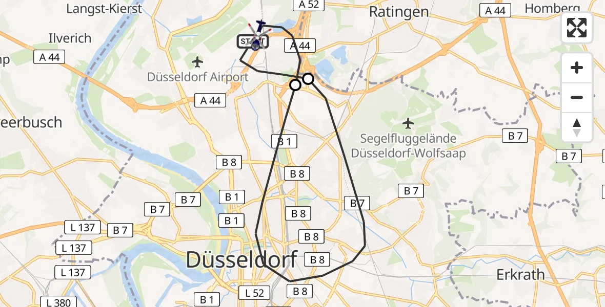 Flugroute Polizeihubschrauber Düsseldorf Flughafen - Düsseldorf Flughafen, 02 Juni 2026, 12:38