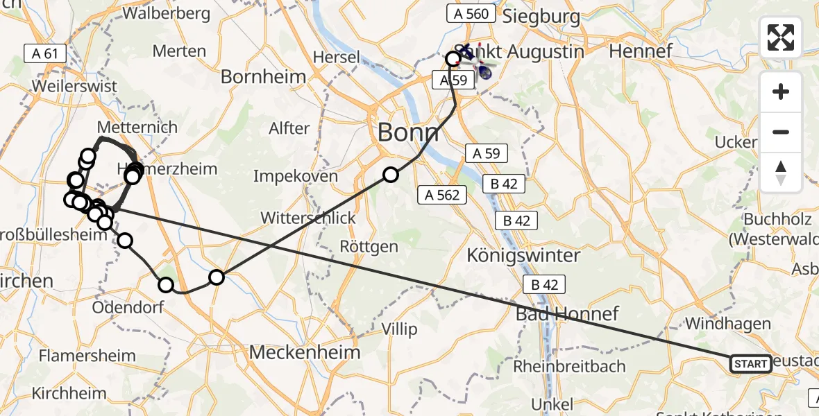 Flugroute Polizeihubschrauber Neustadt (Wied) - Sankt Augustin, 02 Juni 2026, 12:40