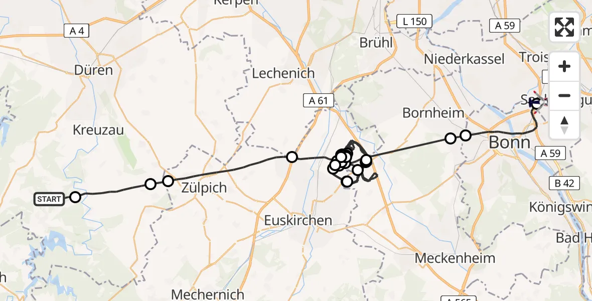 Flugroute Polizeihubschrauber Hürtgenwald - Sankt Augustin, 02 Juni 2026, 12:42