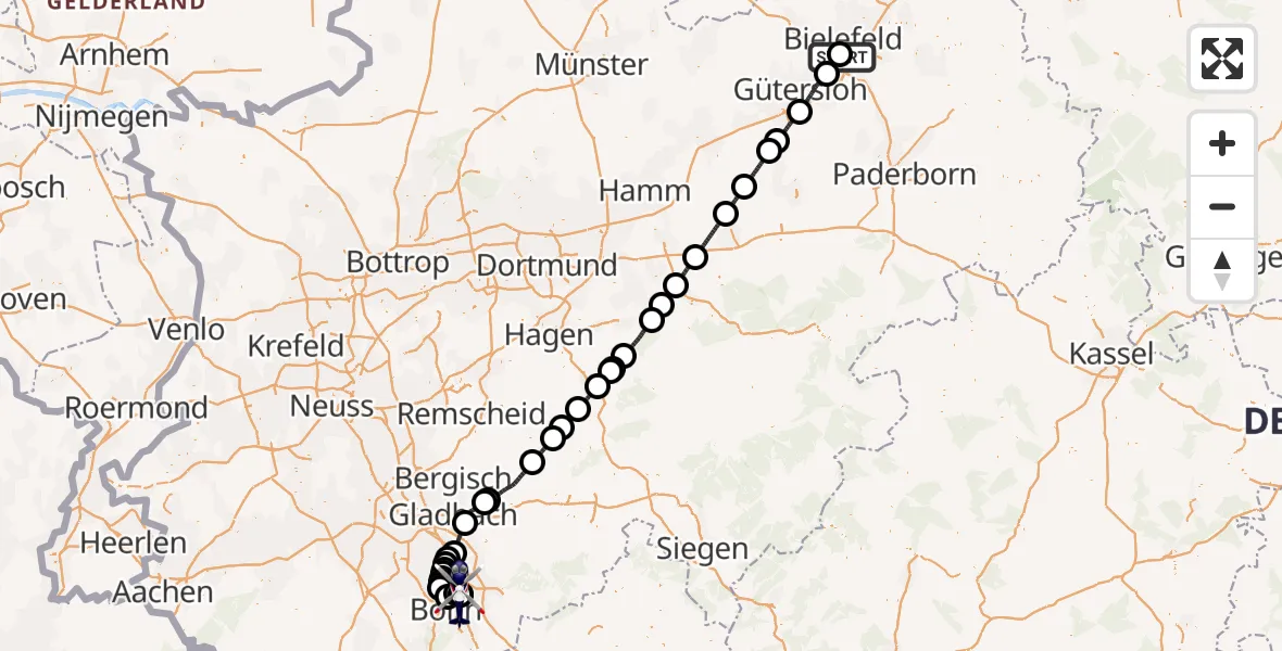 Flugroute Polizeihubschrauber Luftrettungszentrum Bielefeld - Sankt Augustin, 02 Juni 2026, 12:44