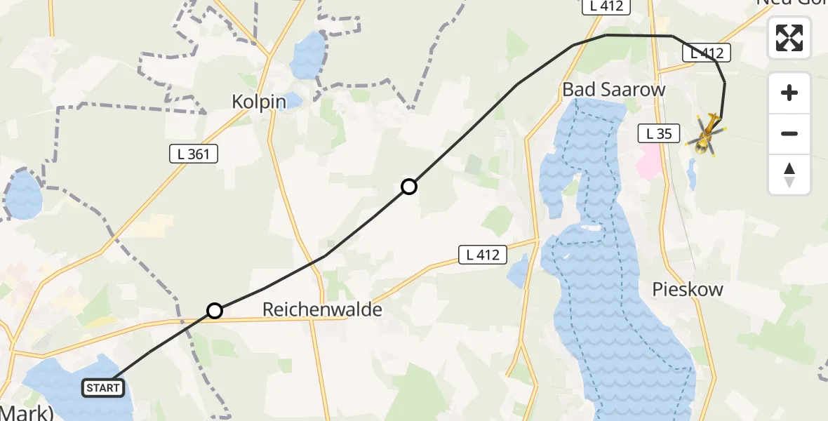 Flugroute Rettungshubschrauber Storkow (Mark) - Bad Saarow, 02 Juni 2026, 12:47