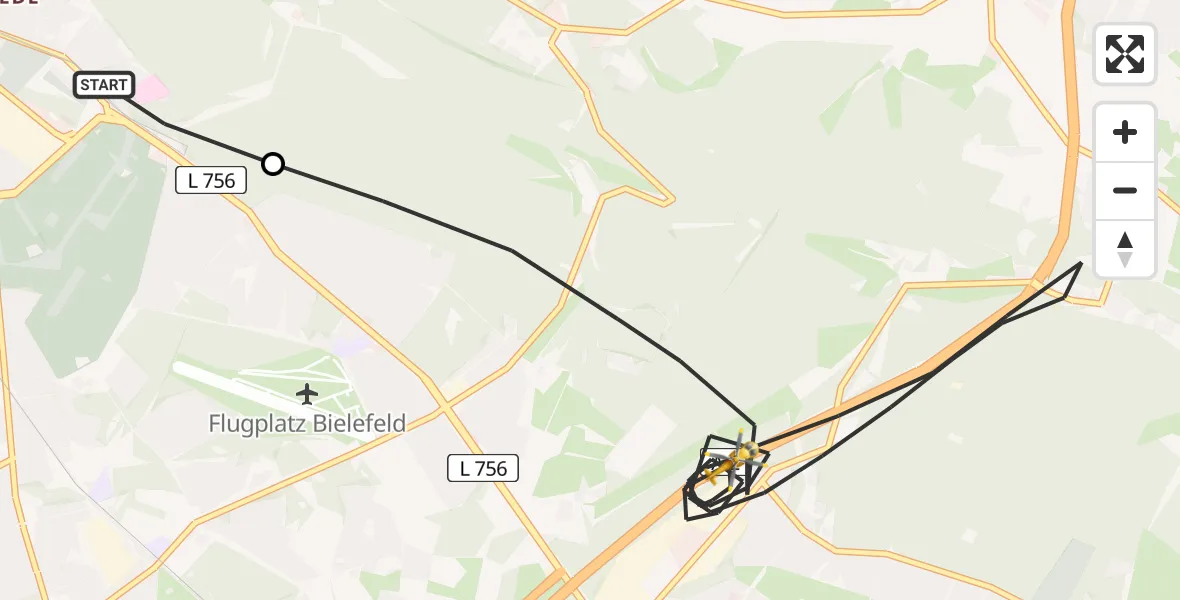 Flugroute Rettungshubschrauber Luftrettungszentrum Bielefeld - Bielefeld, 02 Juni 2026, 12:53