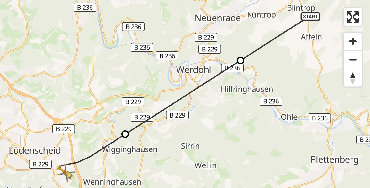 Flugroute Rettungshubschrauber Neuenrade - Lüdenscheid, 02 Juni 2026, 12:53