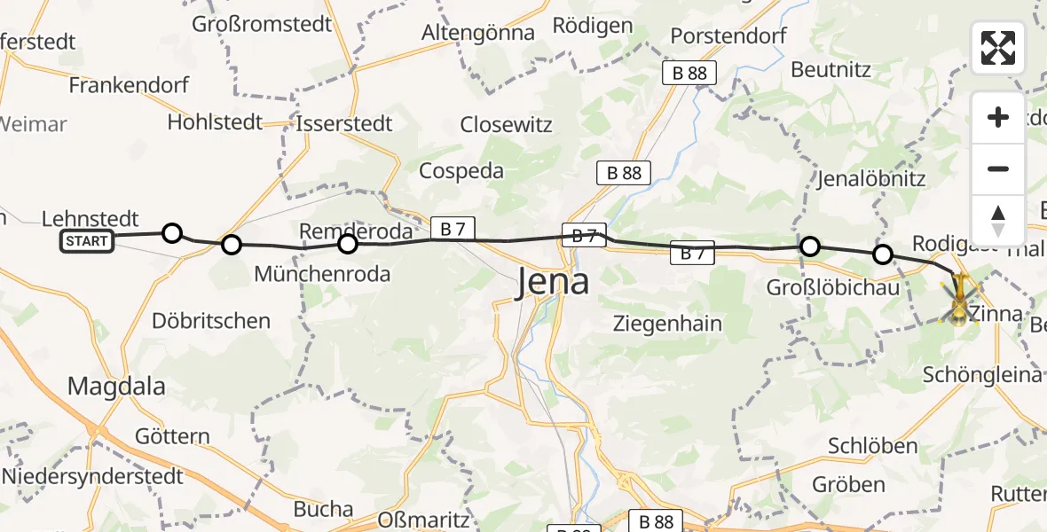 Flugroute Rettungshubschrauber Lehnstedt - Bürgel, 02 Juni 2026, 12:57
