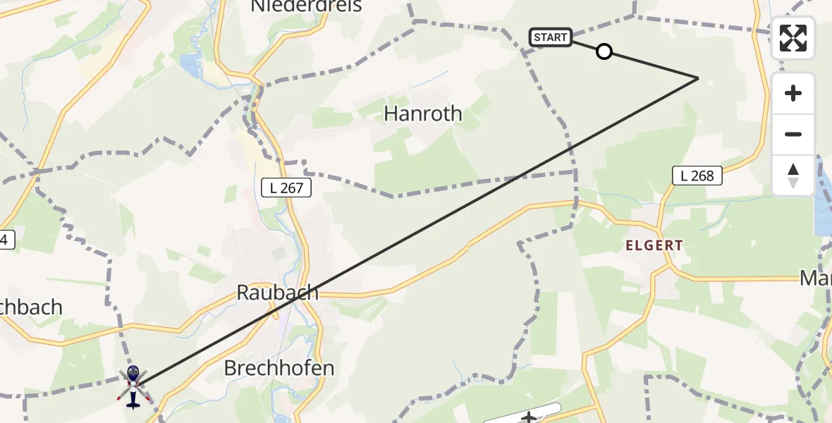 Flugroute Polizeihubschrauber Woldert - Niederhofen, 02 Juni 2026, 12:58