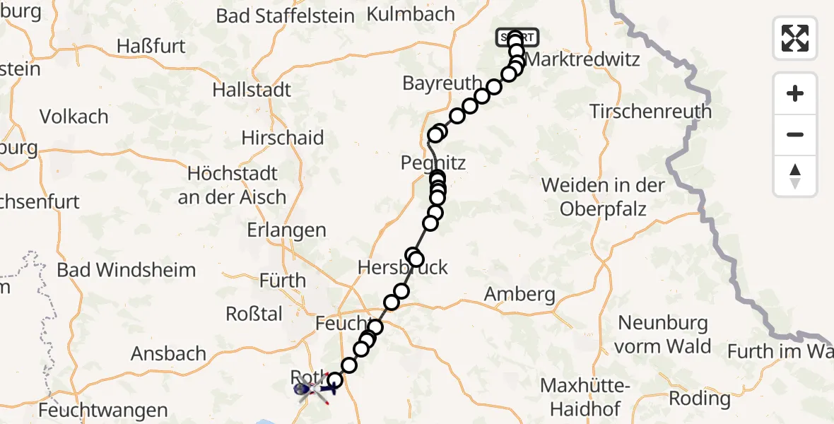 Flugroute Polizeihubschrauber Weißenstadt - Roth, 02 Juni 2026, 13:03