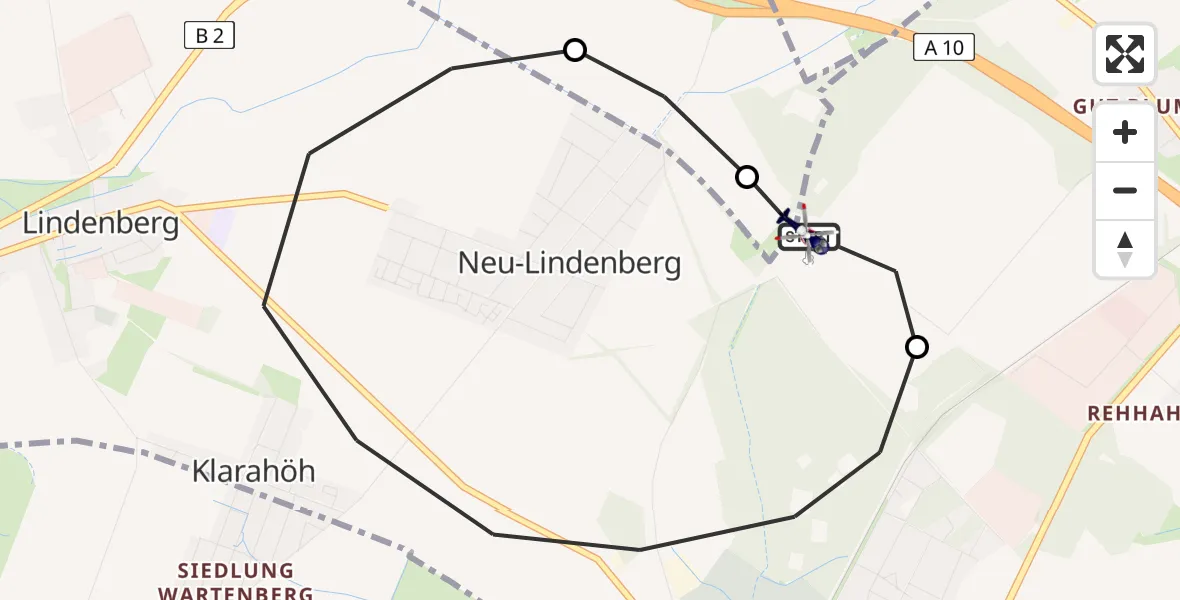Flugroute Polizeihubschrauber Ahrensfelde Hubschrauberlandeplatz - Ahrensfelde Hubschrauberlandeplatz, 02 Juni 2026, 13:04