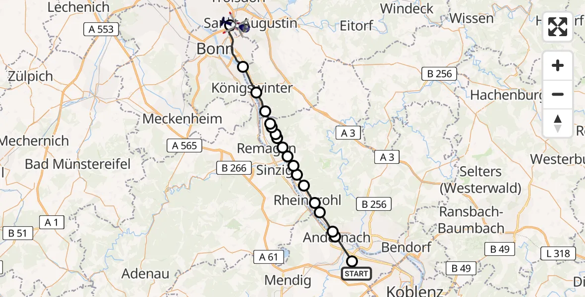 Flugroute Polizeihubschrauber Kettig - Sankt Augustin, 02 Juni 2026, 13:16