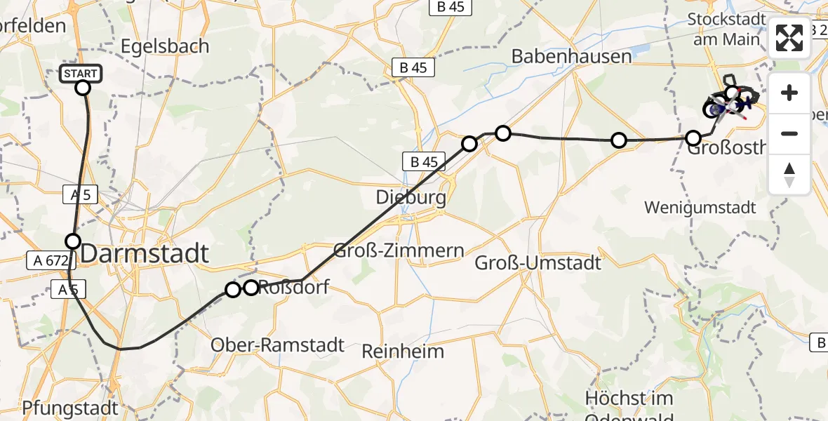 Flugroute Polizeihubschrauber Erzhausen - Flugplatz Aschaffenburg, 02 Juni 2026, 13:23