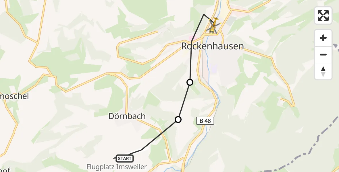 Flugroute Rettungshubschrauber Imsweiler UL - Rockenhausen, 02 Juni 2026, 13:25
