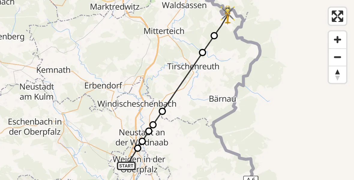 Flugroute Rettungshubschrauber Weiden i.d.OPf. - Bad Neualbenreuth, 02 Juni 2026, 13:25