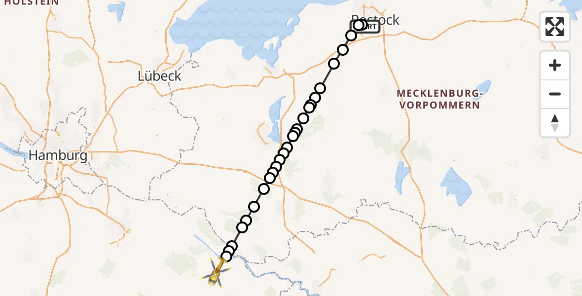 Flugroute Rettungshubschrauber Rostock - Dannenberg (Elbe), 02 Juni 2026, 13:34