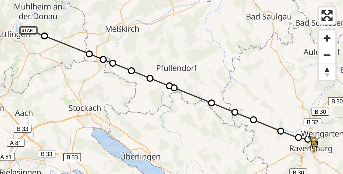 Flugroute Rettungshubschrauber Tuttlingen - Sankt Elisabeth Hospital, 02 Juni 2026, 13:34