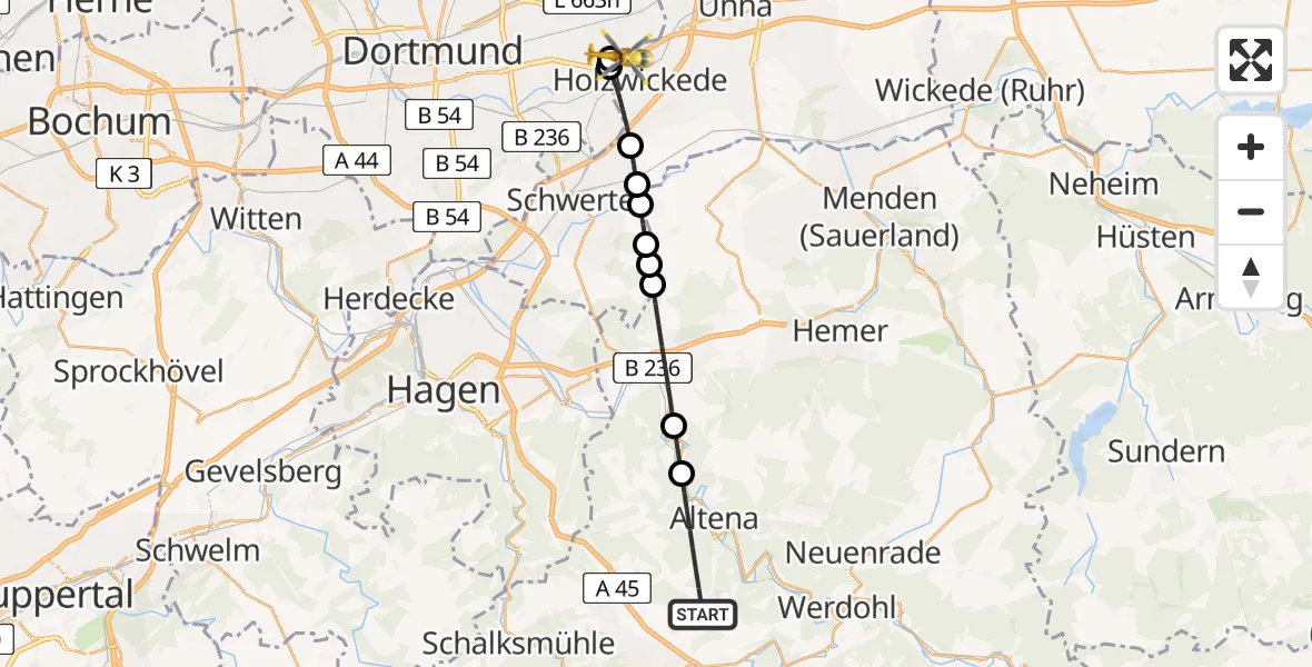 Flugroute Rettungshubschrauber Altena - Dortmund Flughafen, 02 Juni 2026, 13:34